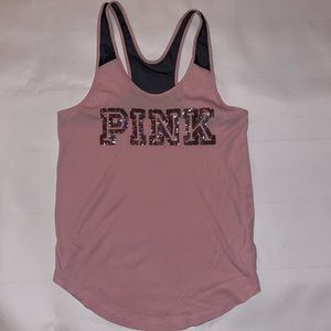 VS PINK pink sparkly workout top with mesh back